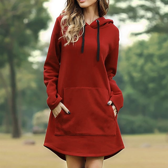 Gspmoly Robes Décontractées pour Femmes, Robe Décontractée à Manches Longues avec Poche, Robe à Capuche, Robes Formelles pour Femmes en Liquidation