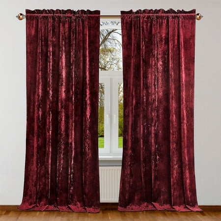 The Cozy Creation Luxury Crushed Velvet Curtains 100% Blackout Soft Thick Heavy Rich Velvet Living Room Drapes Rod Pocket Single Curtain Panel Maroon Velvet 48 W x 170 L