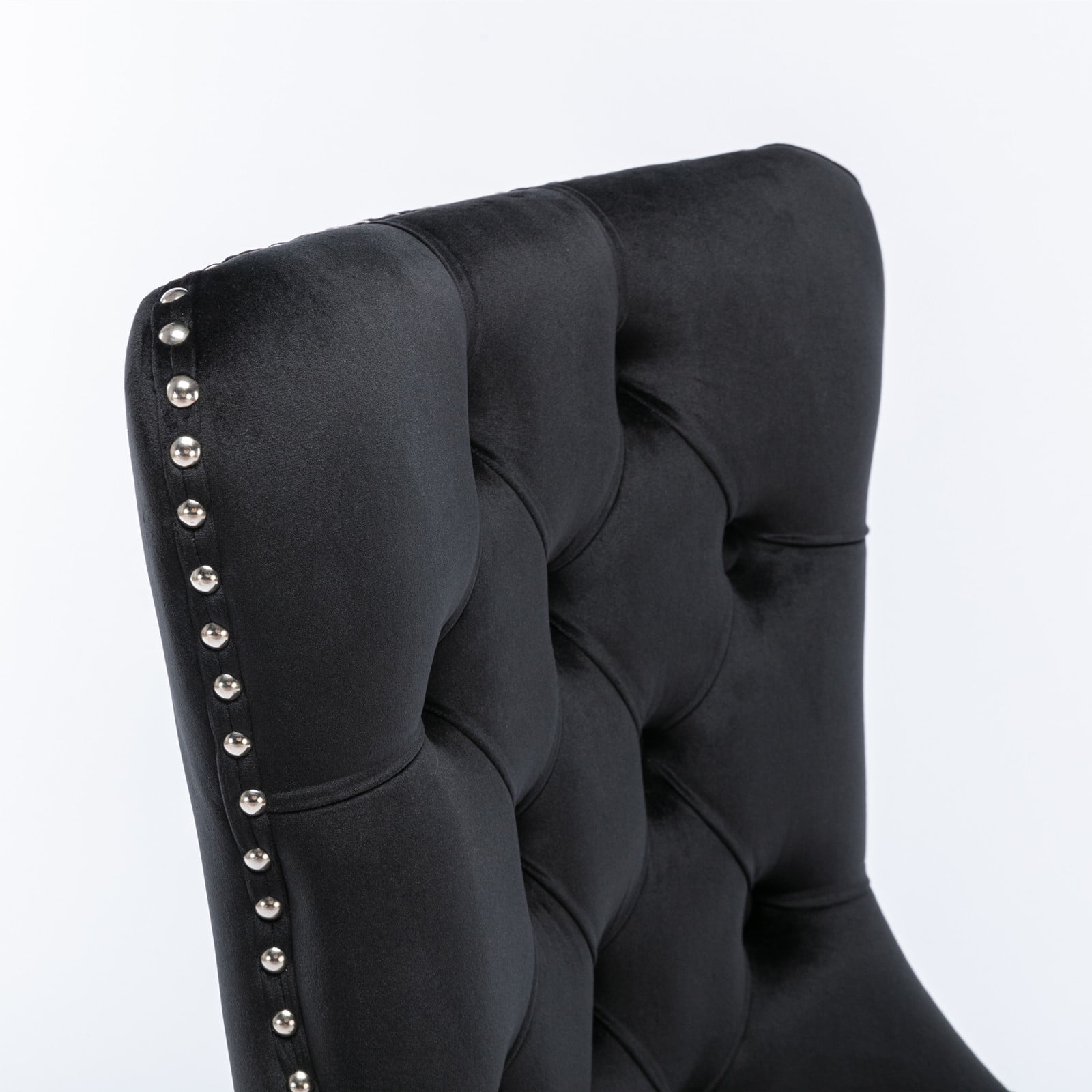 Resenkos Upholstered Tufted Dining Chairs Set of 2 with Nail Head Decor, Black Velvet Fabric Resenkos Upholstered Tufted Dining Chairs Set of 2 with Nail Head Decor, Black Velvet Fabric