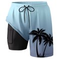 thumbnail image 2 of Men's Swim Trunk Gradient Coconut Trees Vacation Quick Dry Swim Shorts Board Shorts With Pockets Beach Swimwear Light Blue XL, 2 of 4