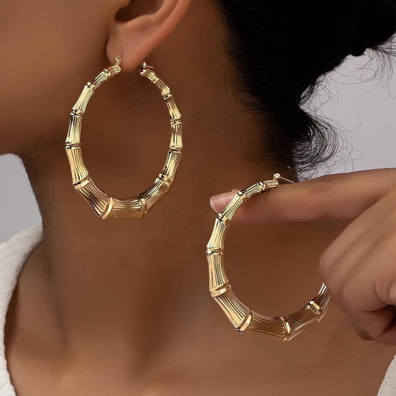 Yomhary 18K Gold Plated Bamboo Hoop Earrings for Women, 65mm Large 90s Trendy Hip Hop Hoops with Signature Pink Gift Pouch