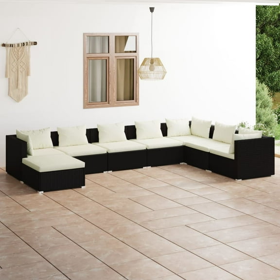 vidaXL 8 Piece Patio Lounge Set with Cushions Poly Rattan Black