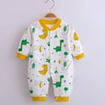 thumbnail image 2 of Busydd Baby Boys Girls Cotton Rompers V Neck Long Sleeve Infant Clothes Cute Print Button Down Baby Boy Rompers Unisex Newborn Jumpsuits Overalls 0-12 Months, 2 of 4
