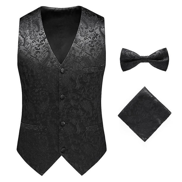 Mile Mens Formal Wedding Paisley Waistcoat Bow Tie Set Jacquard