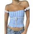 thumbnail image 2 of Women's Summer Slim Sling Vest Sleeveless Backless Lace Trim Plaid Crop Tops, 2 of 9