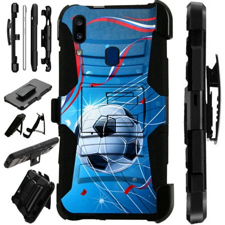 Compatible Samsung Galaxy A20 (2019) Case Armor Hybrid Phone Cover LuxGuard Holster (Soccer