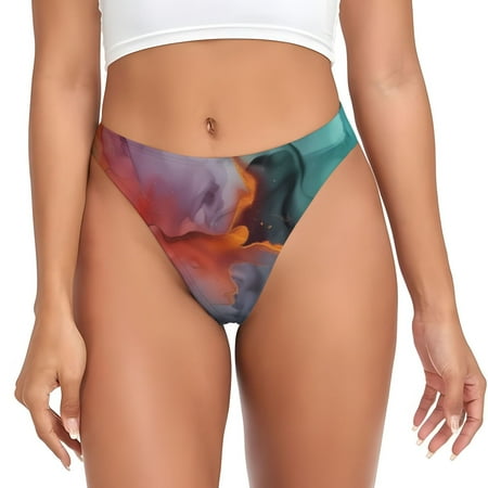 Rateoe Colorful Abstract Waves Pattern Seamless Women Underwear Thongs No Show Ladies Thong No Line Breathable Comfortable Panties Undies for Women-X-Large