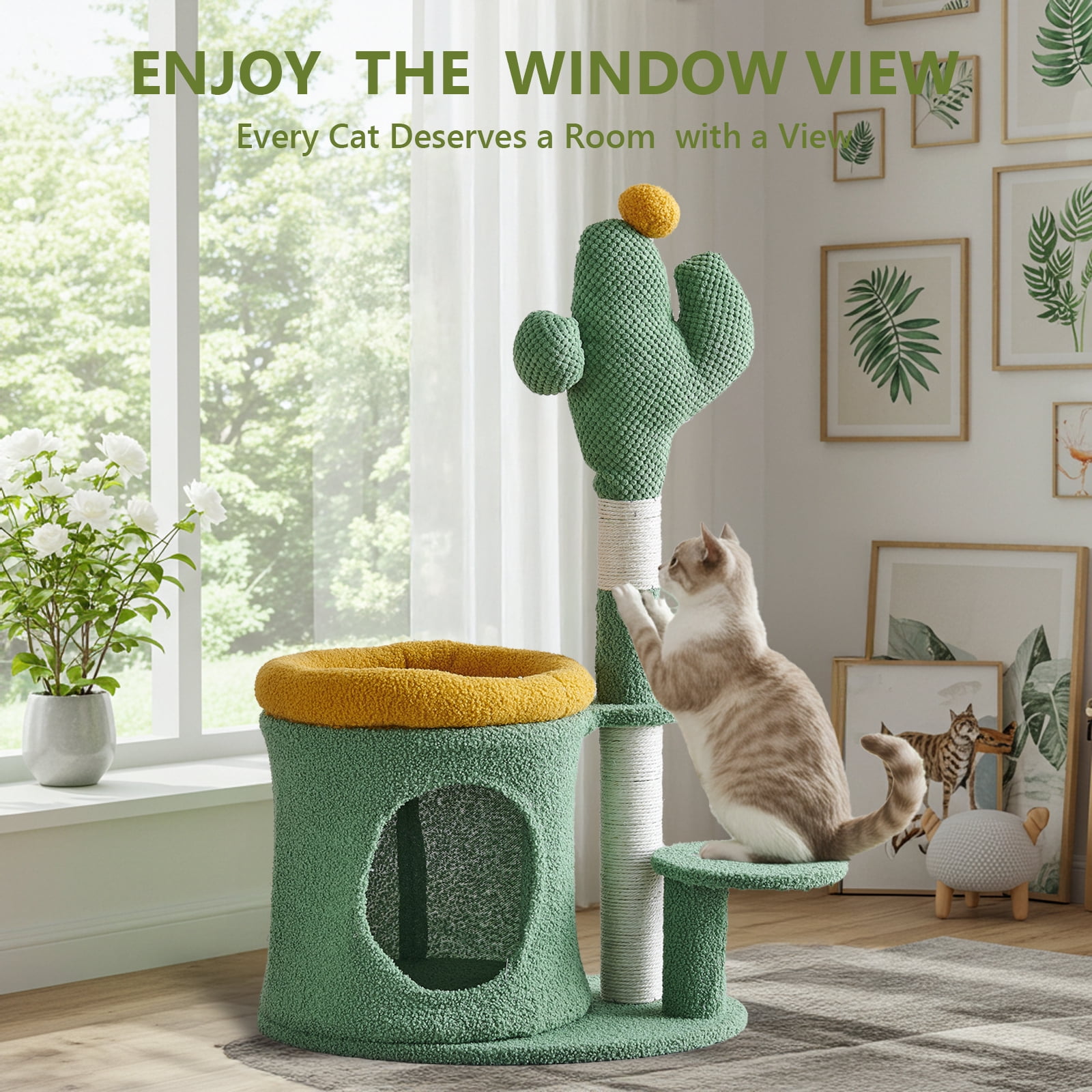 ABSOKE 32" Cat Tree,Cat Tower with Cactus Cat Scratching Post,Cozy Cat House for Indoor Cats,Green