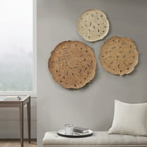 MAYEERTY Textured Feather 3-Piece Metal Disc Wall Decor Set