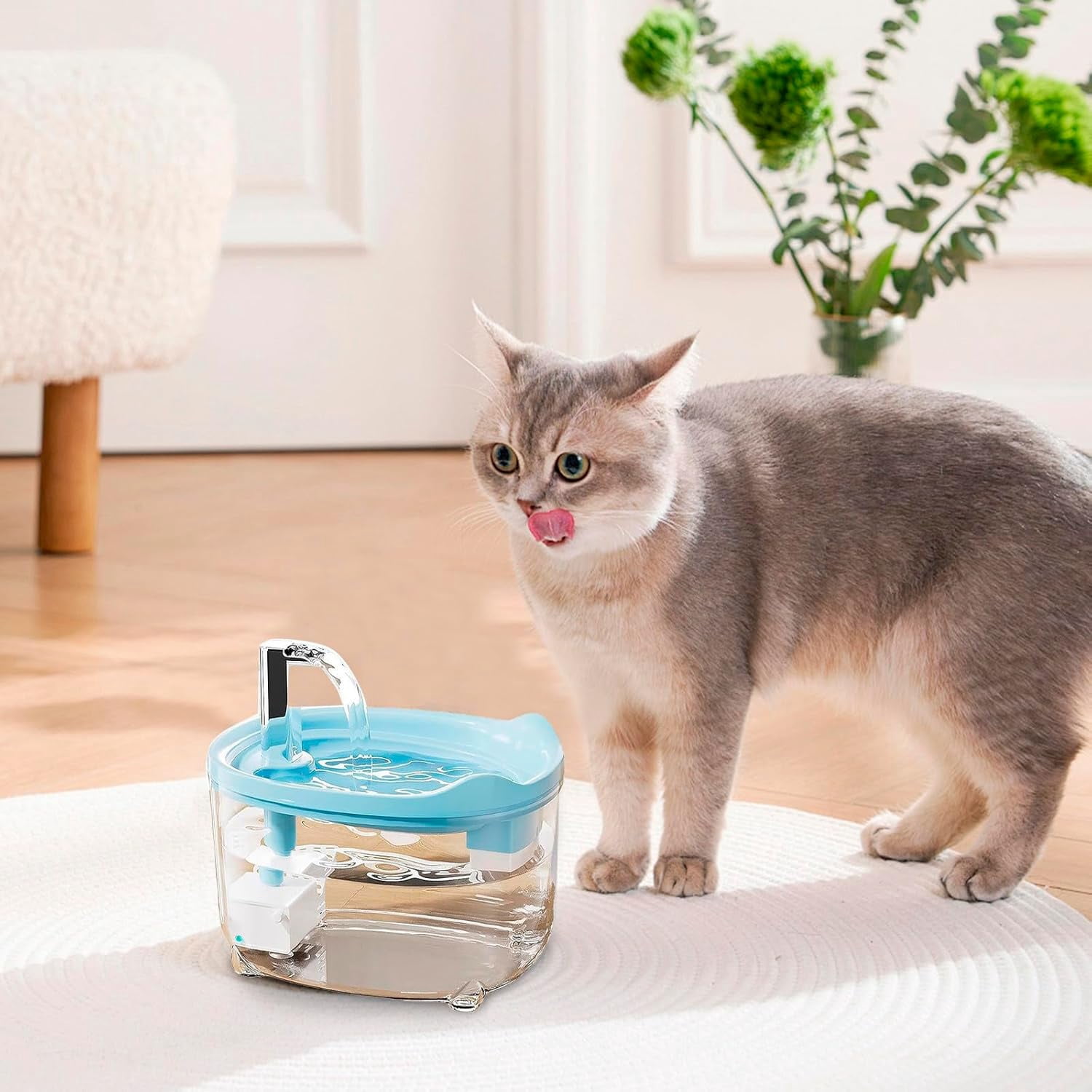 Pet Water Fountain for Cats Dogs,50oz Automatic Cat Water Dispenser with Triple Filter, Ultra-Quiet Pump, LED Low Water Indicator, Flowing Faucet for Multi Pets (White)