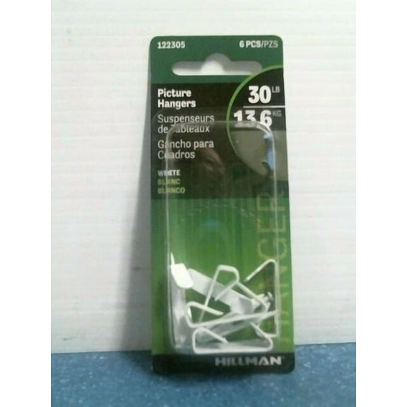 Hillman 122305, Picture Hangers, 6 Pieces, White, Free Shipping
