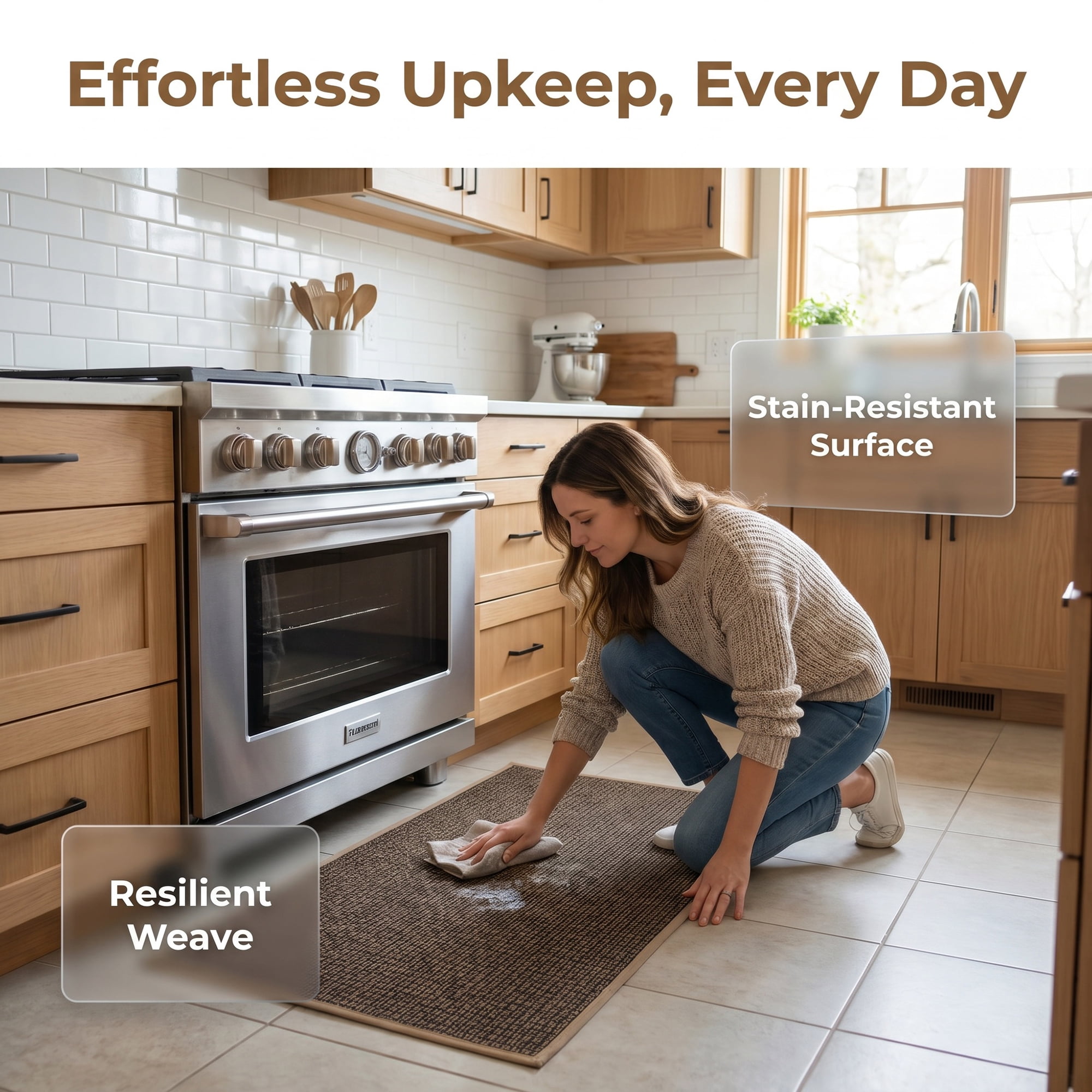 Unique Bargains Geometric Kitchen Rugs Absorbent Cotton Blend Runner Rug Brown 30" x 18"