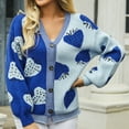 thumbnail image 2 of Women's Plus Size Strawberry Print Long Sleeve Open Front Knit Cardigan Sweater Cute Strawberry Y2K Top Knit Colorful Patterned V Neck Button Outwear, Blue (Small), 2 of 5