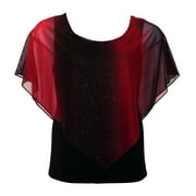 eVogues Plus Size Glitter Layered Look Poncho Top Red