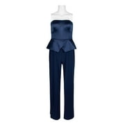 Adrianna Papell Strapless Popover Zipper Back Satin Stretch Crepe Jumpsuit-LIGHT NAVY / 16