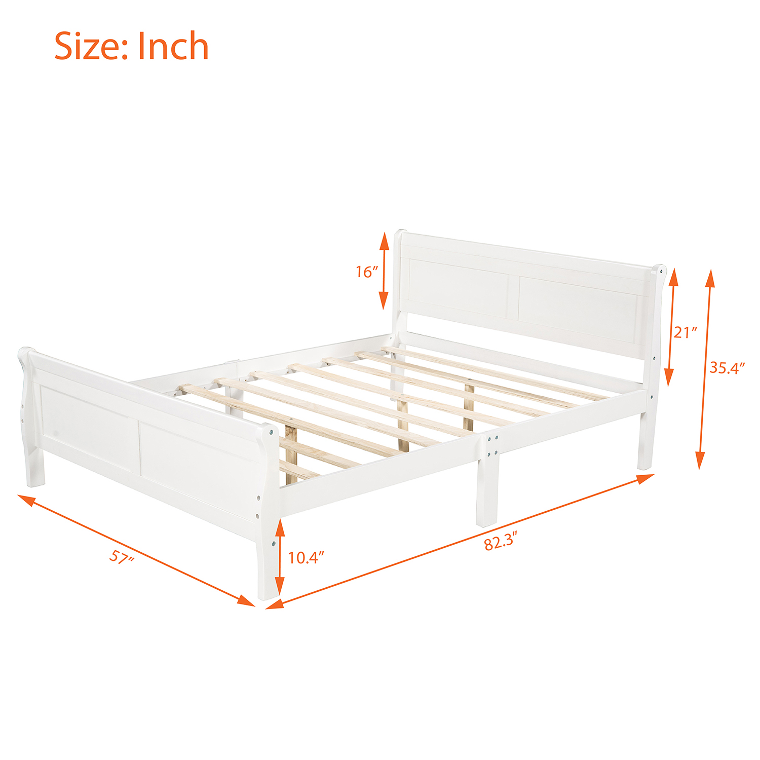 Hommoo Full Size Platform Bed Frame with Wood Headboard and Footboard, Wooden Slat Support, White