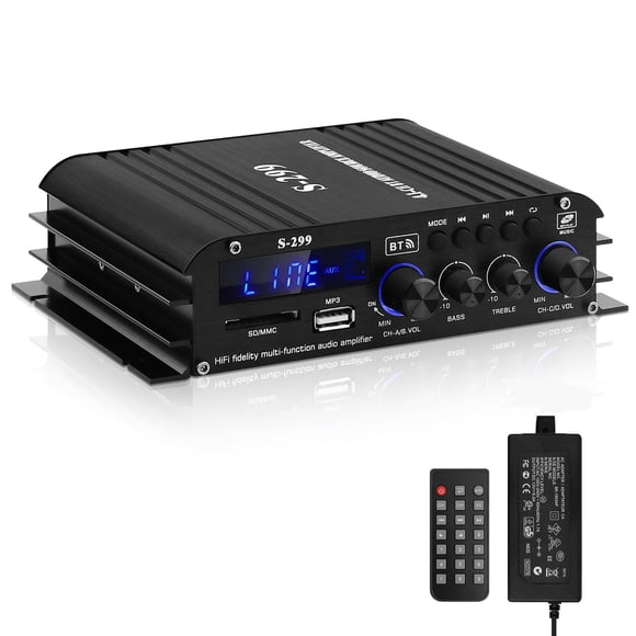 Audio Power Amplifier for Home Speakers -S-299 Bluetooth 5.0 Power Amp 4.1 Channel RMS 40Wx4 Subwoofer AMP DC 12V/5A Mini Integrated Digital Amplifie
