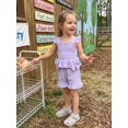 thumbnail image 6 of BemeyourBBs Toddler Baby Girls Summer Clothes Cotton Linen 2 Pieces Outfit Cute Bow Print Flying Sleeve Smocked Tank Tops with Ruffle Shorts Set, 6 of 9