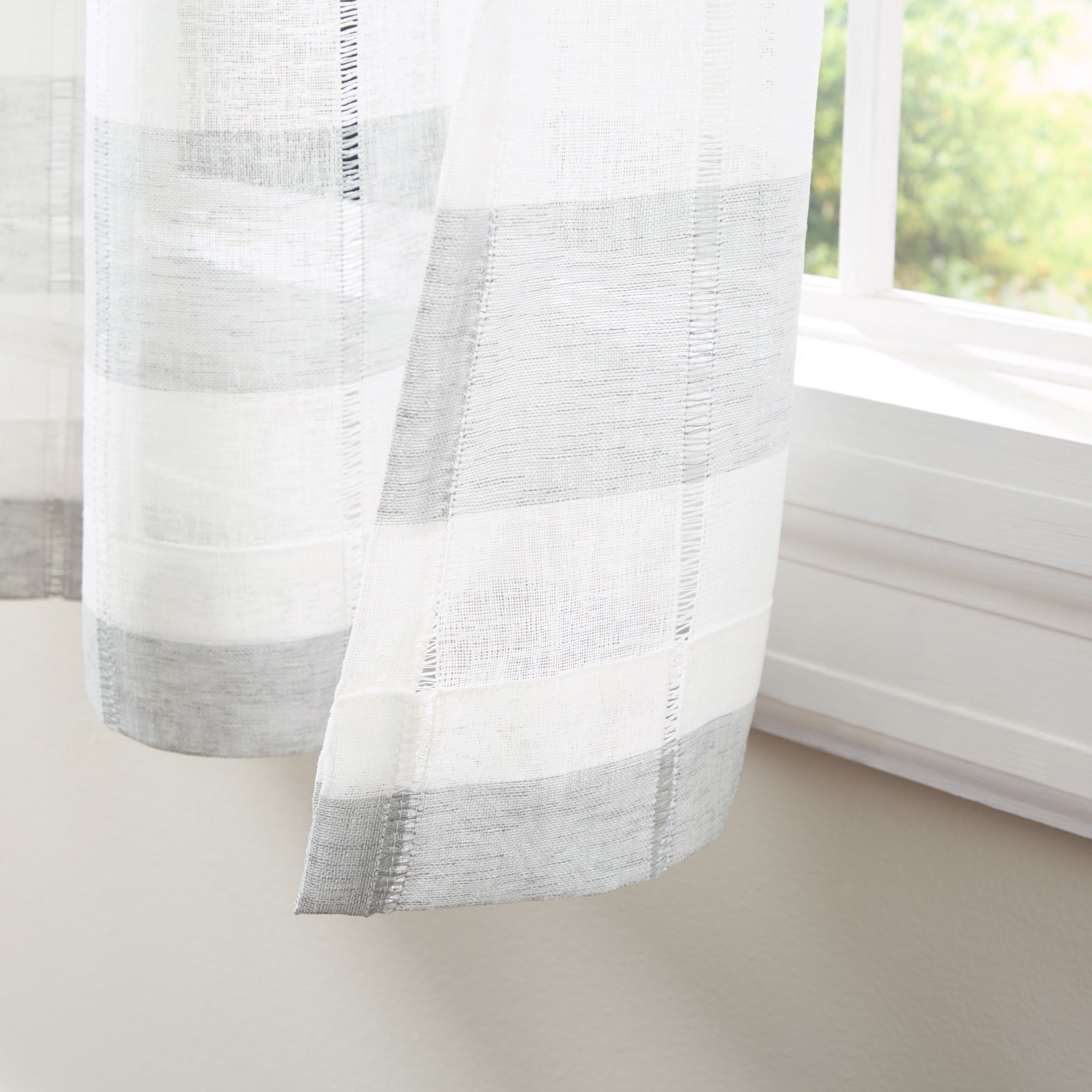 TOWN & COUNTRY BASICS Pax Semi-Sheer Stripe, Light Filtering Indoor Curtains 2-Pack Grey/White, 50"x96"