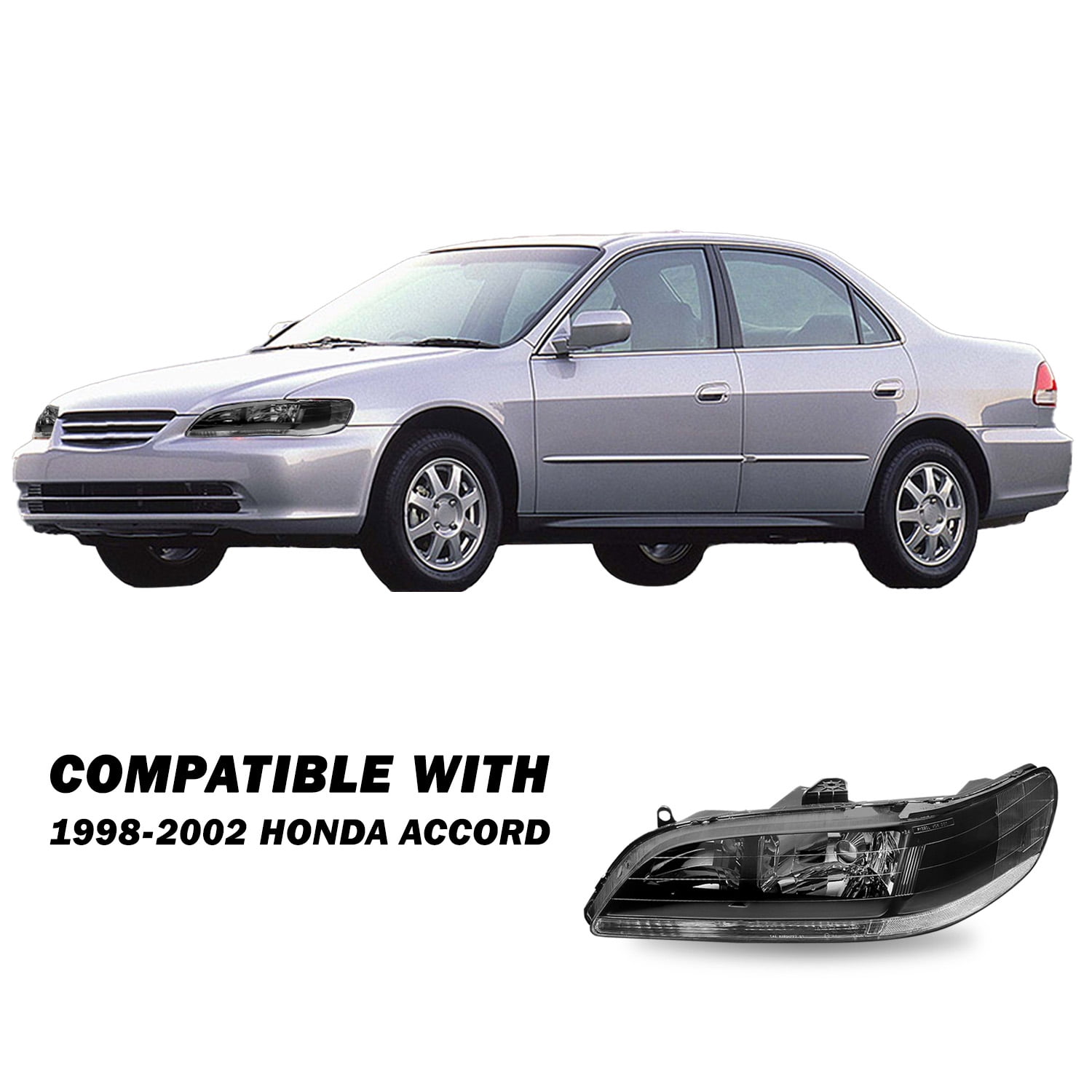 For 1998-2002 Honda Accord Black Housing Clear Corner Headlights Assembly Pair