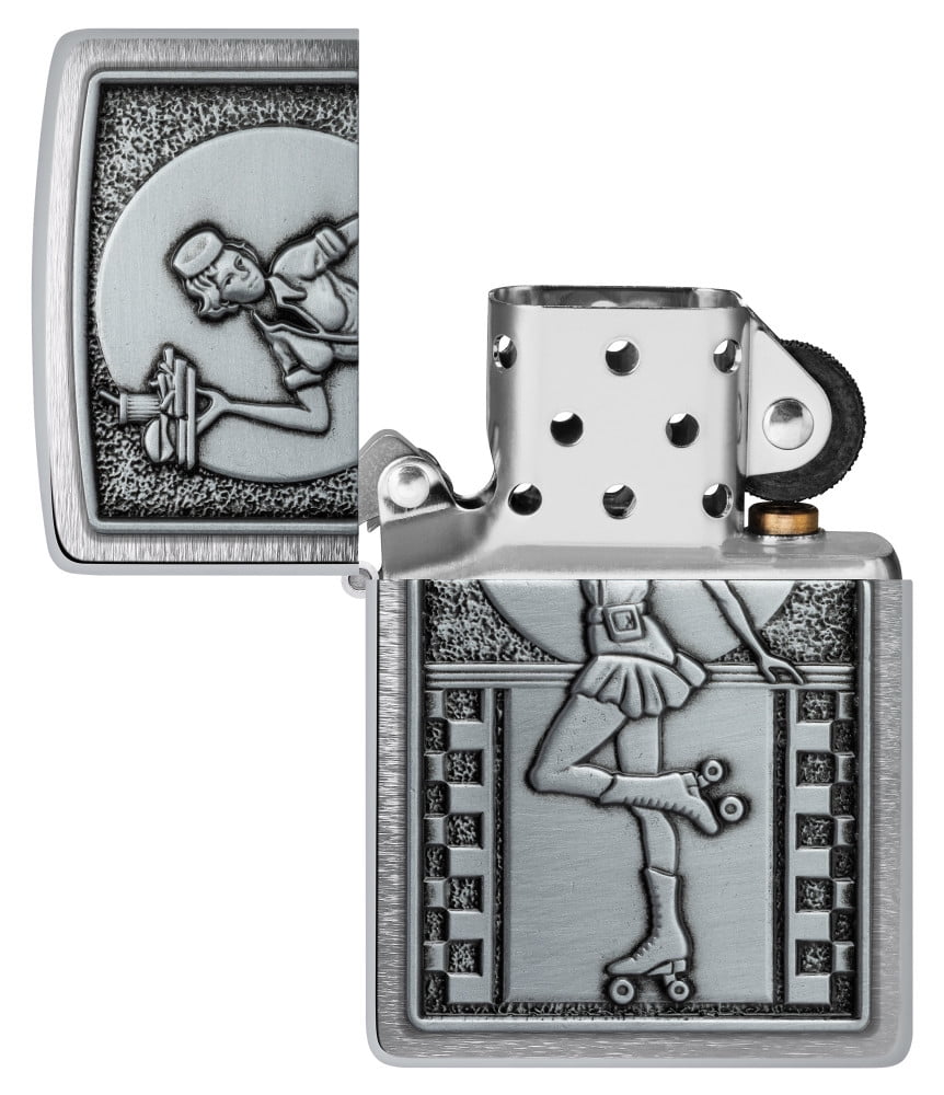 Zippo Roller Waitress Emblem Brushed Chrome Pocket Lighter
