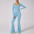 thumbnail image 2 of WMTBSRSW Long Sleeve Jumpsuits for Women Square Neck Flare Wide Leg Full Length Romper Playsuit Slim Fit Yoga Bell Bottoms Flare Jumpsuits, 2 of 7