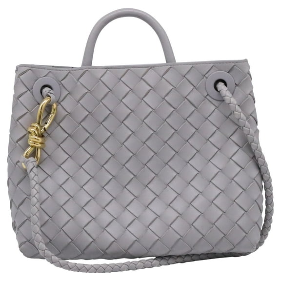 Pre-Owned Bottega Veneta Medium Andiamo Intrecciato Hand Bag in Grey Lamb Leather