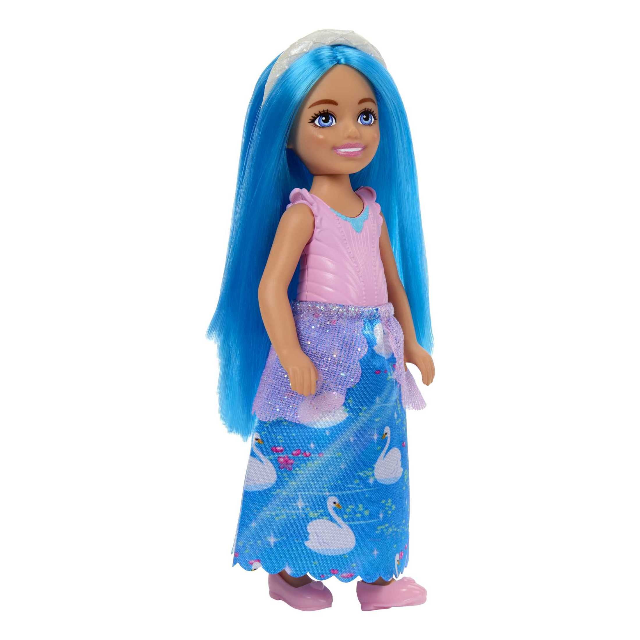 Barbie Royal Chelsea Doll with Blue Hair & Removable Printed Skirt