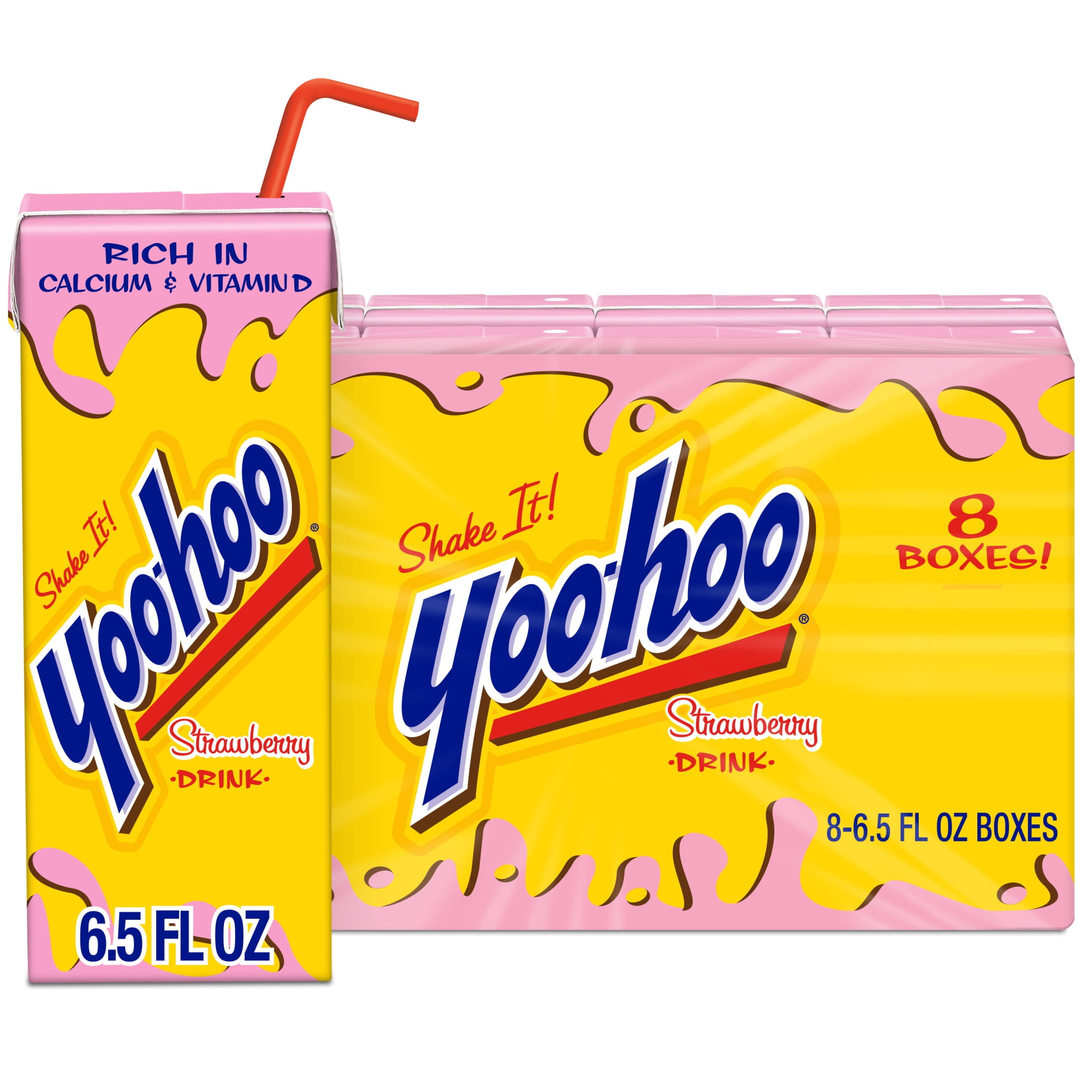 (4 pack) Yoo-hoo Strawberry Drink, 6.5 fl oz, 8 Pack Boxes