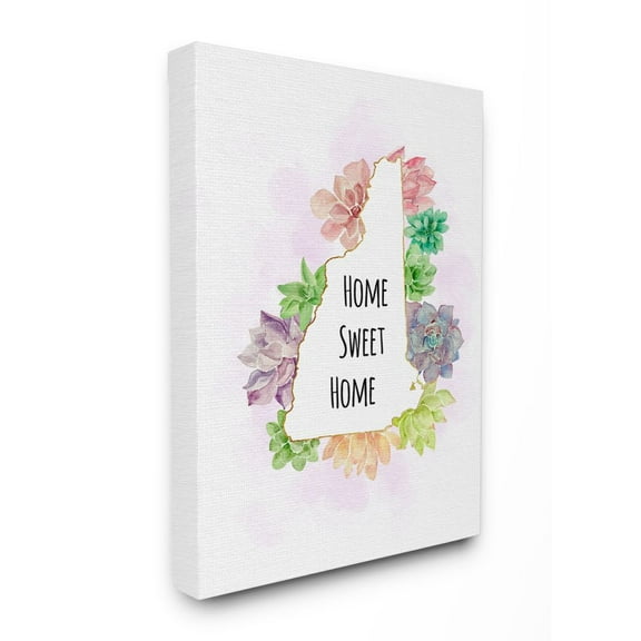 The Stupell Home Decor Collection New Hampshire State Home Sweet Home Succulent Watercolor Vignette Canvas Wall Art