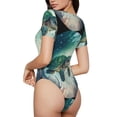 thumbnail image 3 of KLL Women 's Crew Neck Bodysuit Jumpsuits Watercolor Turtle5 Print Short onesies Stretch T Shirts, 3 of 7