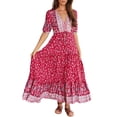 thumbnail image 1 of Nituyy Robe Longue à Imprimé Floral pour Femme, Manches Mi-Longues, Col en V, Ourlet Fendu, Coupe Fluide Évasée pour l'Été, 1 of 6