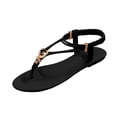 thumbnail image 2 of YgkuHd Women's Casual Flat Sandals Thong Style Metallic Heart Detail Toe Elasticized Straps Adjustable Metal Buckle Black,9.5, 2 of 8