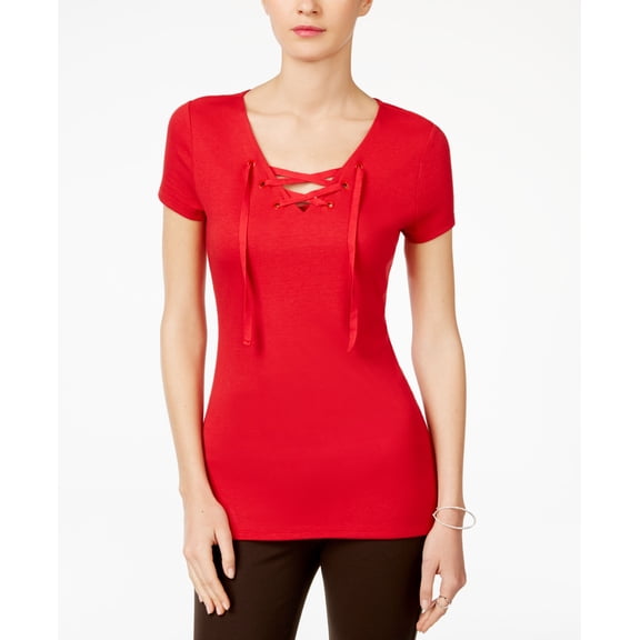 INC International Concepts Lace-up T-Shirt (Real Red, S)
