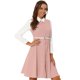 thumbnail image 1 of Disfraz de Halloween Vestido camisero de manga larga con cinturón y cuello vuelto en contraste vintage para mujer Rosa claro XL, 1 of 5