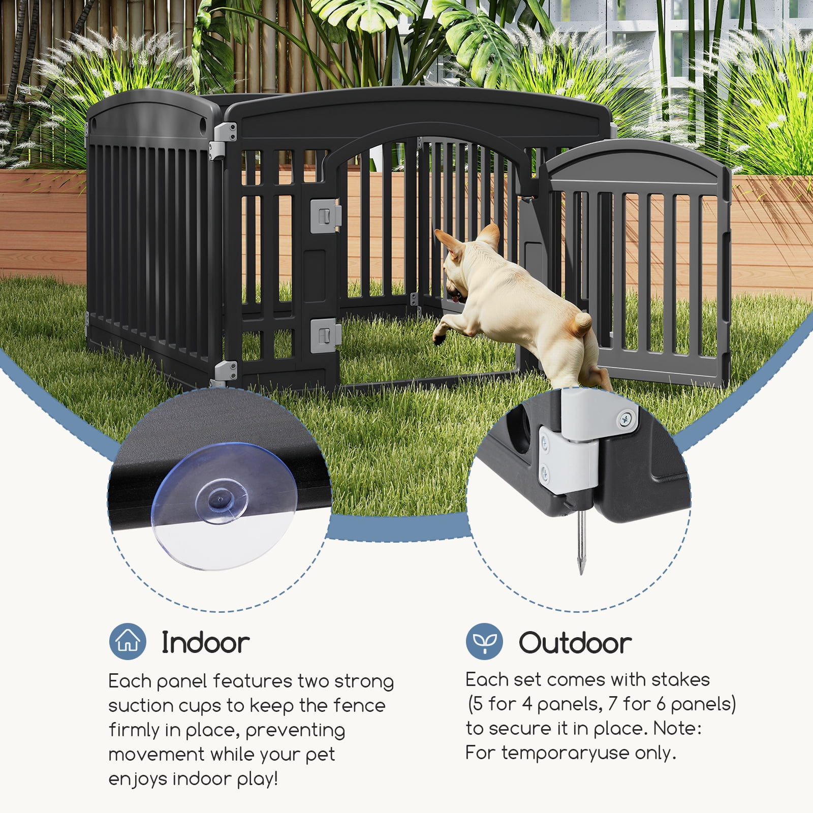 CONCETTA 24 Inch 4-Panel Portable Dog Playpen for Indoor, Plastic Lightweight Indoor Puppy Pen with Door, Customizable, Black