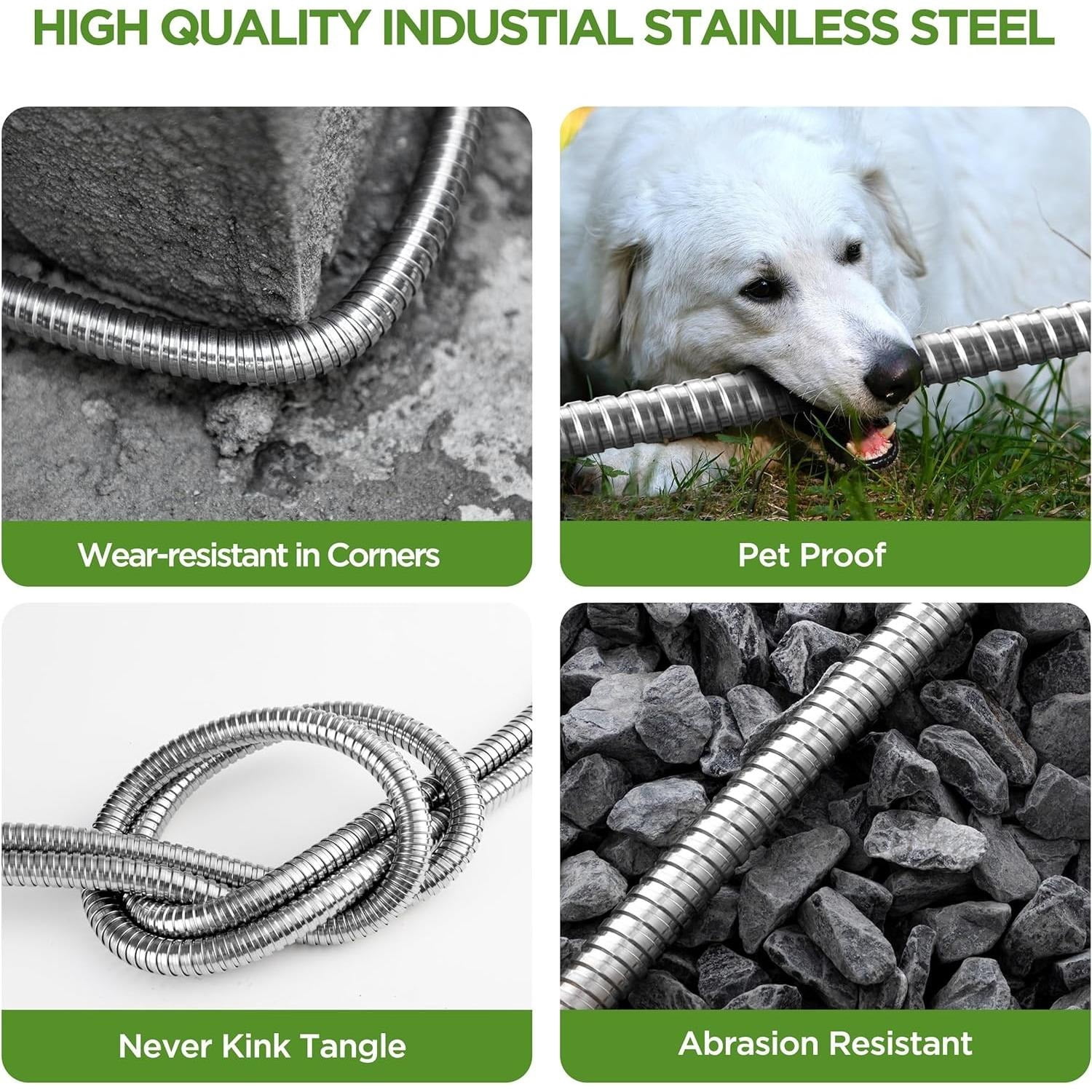 HBlife 125ft 304 Stainless Steel Garden Hose Metal, Heavy Duty Water Pipe with Nozzles for Yard