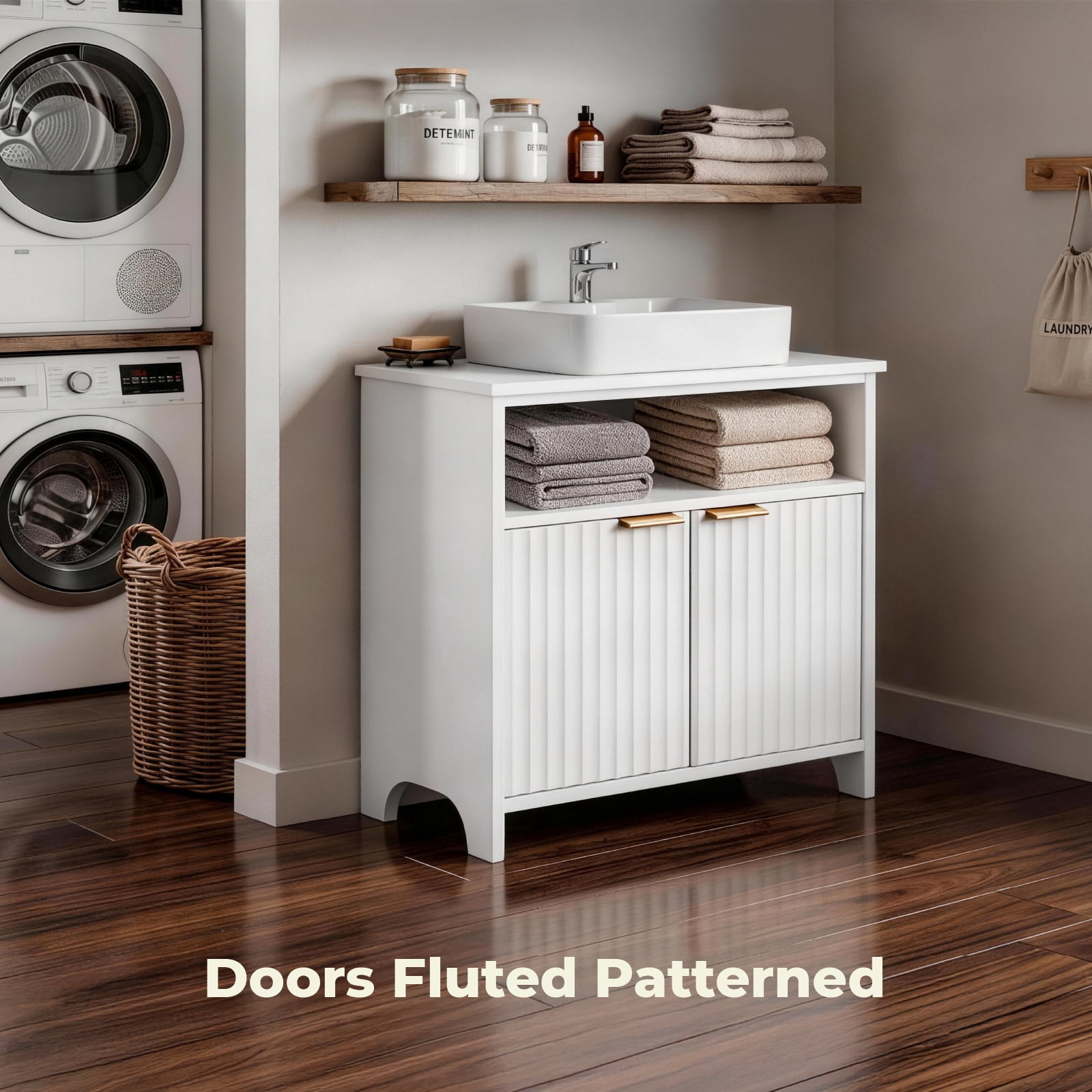 Ktaxon Fluted Bathroom Vanity Under Sink Pedestal with Two Doors and One Shelf, White