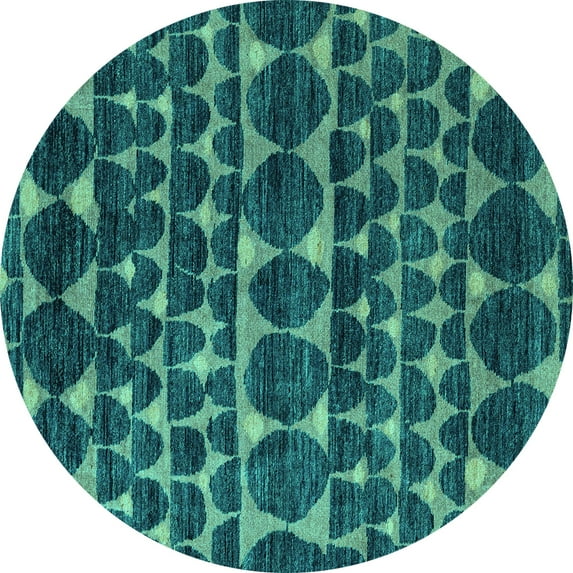 Ahgly Company Machine Washable Indoor Round Abstract Turquoise Blue Modern Area Rugs, 7' Round