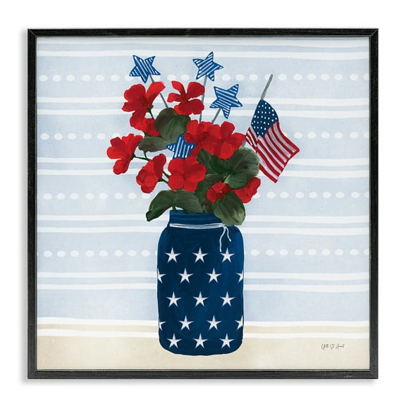 Stupell Industries Stars & Stripes Bouquet Patriotic Painting Black Framed Art Print Wall Art, 12 x 12