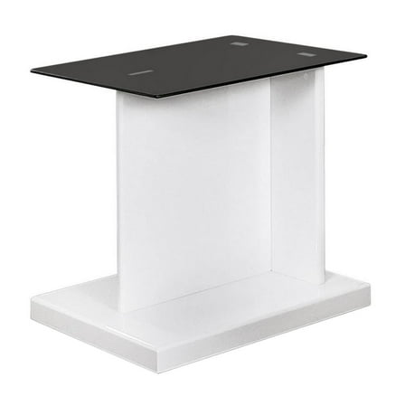 Benjara Liam 22 Inch Square Side End Table, White Wood, Pedestal Base, Glass Top