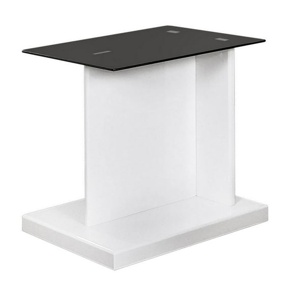 Benjara Liam 22 Inch Square Side End Table, White Wood, Pedestal Base, Glass Top