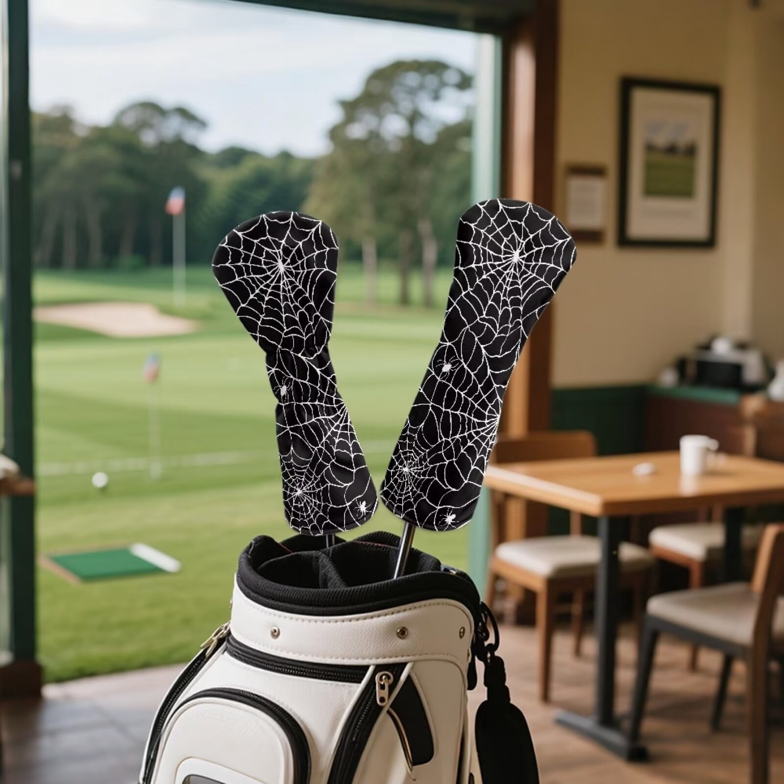 Uorisanigo Golf Club Head Covers, Halloween Spider Web Print Driver Cover Fariway Wood Headcovers Hybrid Head Covers 3/5 Wood Headcover Leather Headcovers for Club Protective