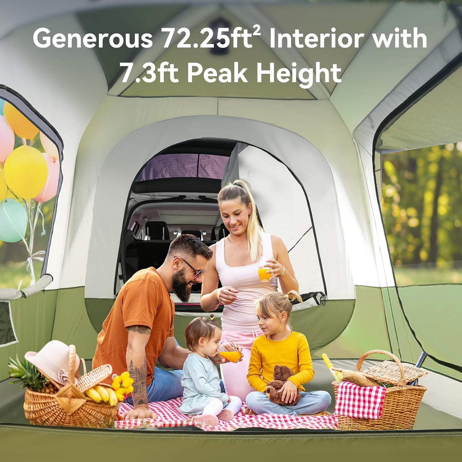Bronkige 4/6/8 Person SUV Tent, Easy Setup & Spacious SUV Tailgate Tent with Large Mesh Windoors, Rainfly & Awning, Perfect for Family & Group Outdoor Adventures