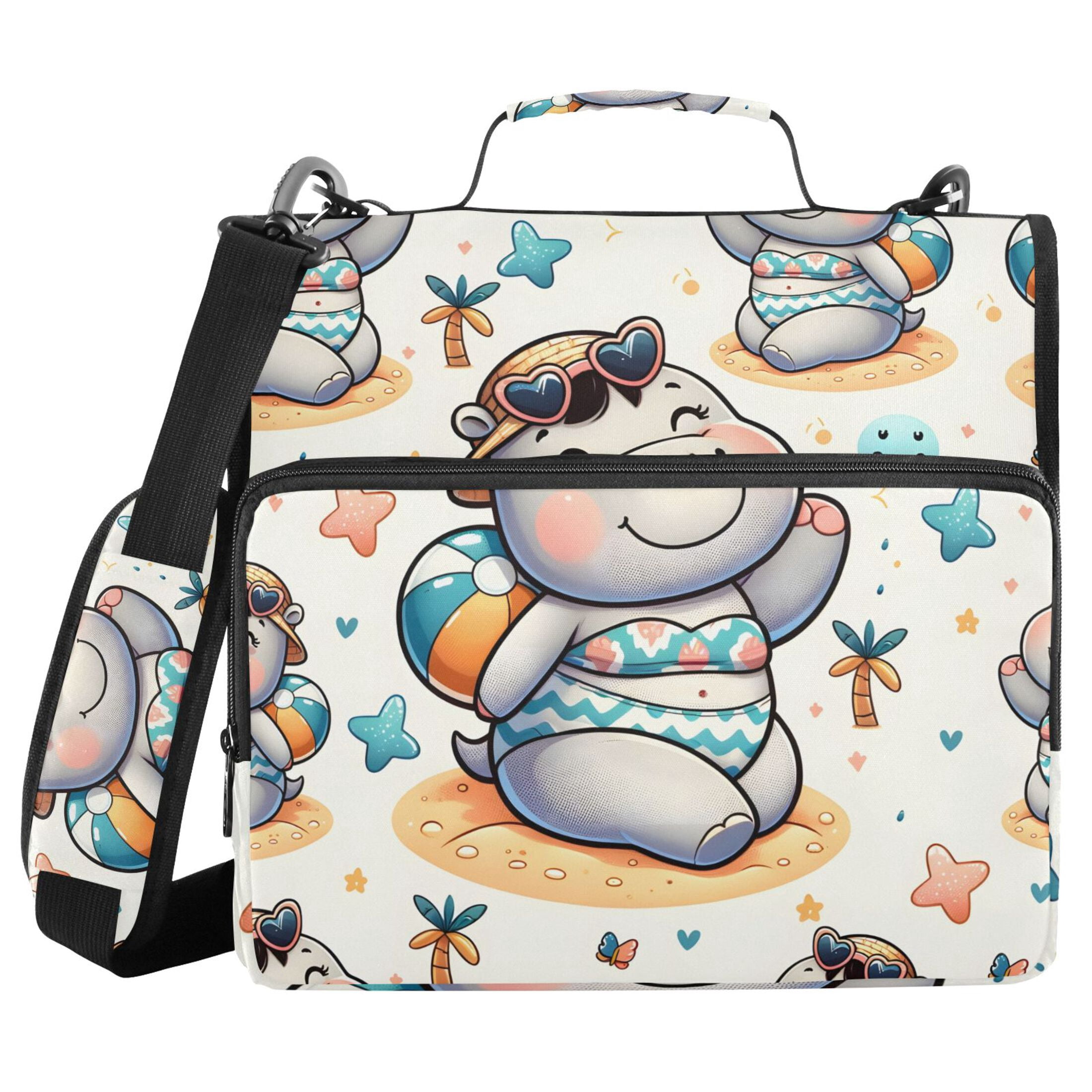 ALAZA Zipper Binder Cute Hippo on Beach 3 Ring Trapper Keeper File Folder Organizer Bag