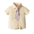 thumbnail image 3 of Suealasg Little Boy Gentleman Suits Outfit 1T 2T 3T 4T Lapel Neck Button Down Tops Suspender Shorts Bowtie Tie Set 2Pcs Kids Boys Summer Formal Wear Outfit, 3 of 9