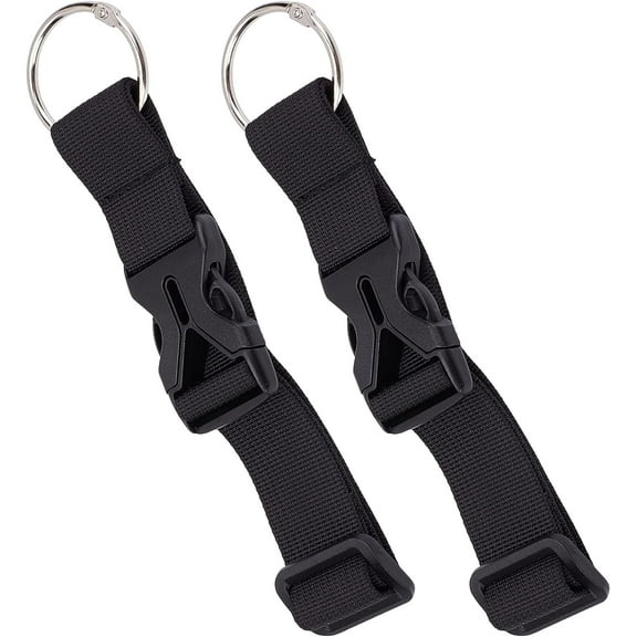 2Pcs Luggage Straps Coat Jacket Gripper Holder Suitcase Belt Clip Ring Hook Black Adjustable Belt Straps with Iron Hinged Rings and Plastic Release Buckle Polyester Travel Accessories Black