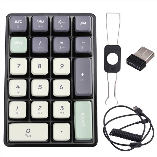 Teclado Numérico Mecánico Inalámbrico de 21 Teclas RGB, 3 BT/2,4 GHz/Tipo C, con Cable, Teclas Transparentes Intercambiables en Caliente.