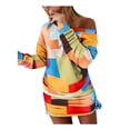 thumbnail image 2 of Womens Dresses Clearance Plus Size Women's Trendy Pullover Off Shoulder Print Drawstring Ruched Long Sleeve Dress Multicolor L JE, 2 of 7