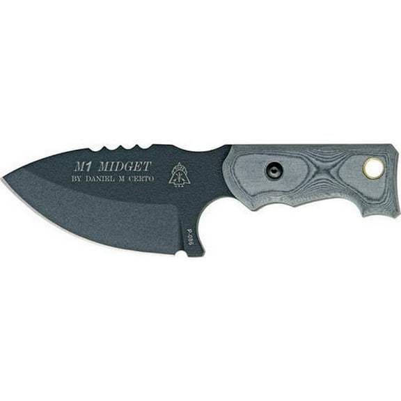 Tops TPM1MGT01 Fixed Blade Knife Carbon Steel Black Micarta Handle M1 Midget